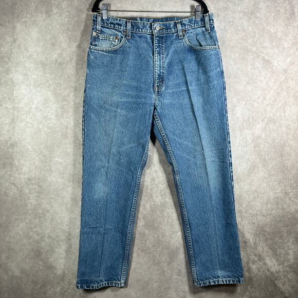 Vintage Levi's 505 Jeans Mens 36X29‎ Medium Wash Denim Straight Red Batwing 90s - Picture 1 of 13